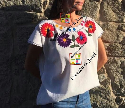 12 Blusas Grandes Blancas Bordadas A Mano/artesanal-chiapas