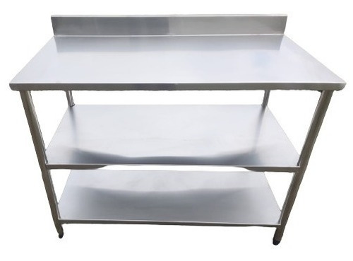 Bancada Mesa Inox Industrial 2 Prateleiras Espelho 140x60x90