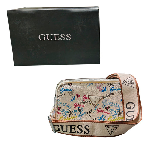 Bolsa Tipo Guess Bandolera Mujer Blanco Estampado Guess Blanco Estampado Guess Metálico Crema