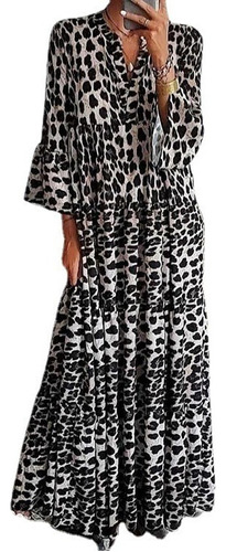 Vestido Largo Bohemio Con Estampado De Leopardo