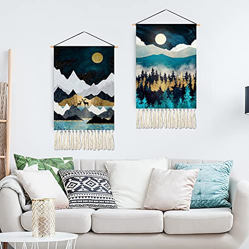 2 Pcs Woven Abstract Wall Hanging Moon Tapestry Sun Mou...