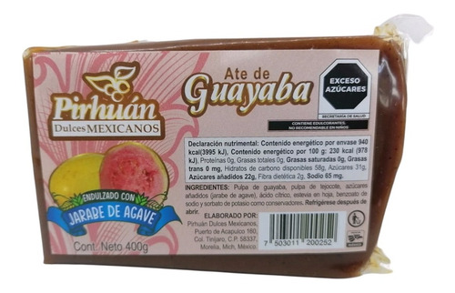 Ate Guayaba Sin Azúcar Barra 400g Pirhúan