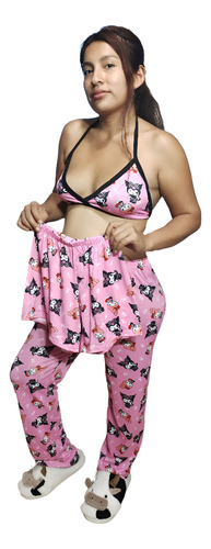 Pijama De Mujer 3 Piezas Short Pantalon Y Top Melody Dama