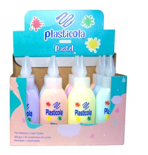 Plasticola Colores Pastel Surtido X 12 Manualidades Kraft