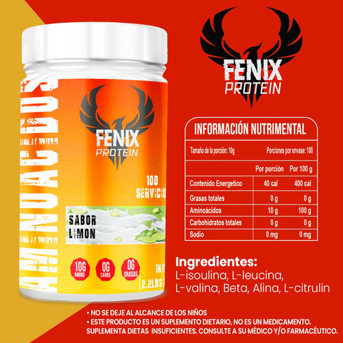 Fenix Protein Aminoácidos Polvo 1kg 100 Servicios Limón