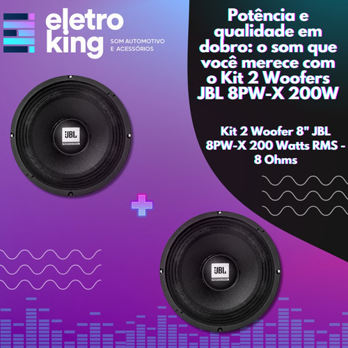 Kit 2 Alto Falante Woofer Jbl 8'' Pw-x 200w Rms 8 Ohms Preto