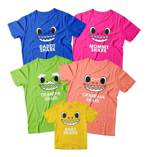 Paquete 7 Playeras Baby Shark/ Bebe, Papás Y Abuelos / Tíos