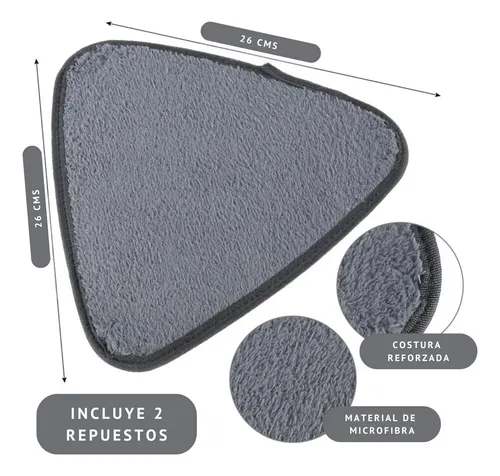 Kit X2 Repuestos Microfibra Mopa Triangular Pisos Y Ventanas Gris