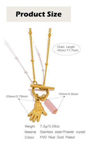 Collar Mujer Acero Inoxidable Mano Amor Quiromancia Amarillo