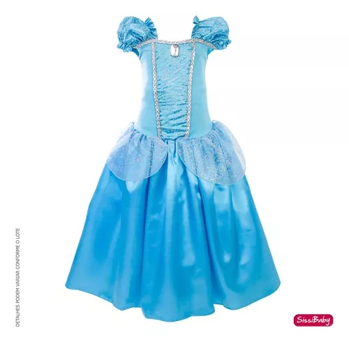 Fantasia Cinderela Vestido Princesa Azul Longo Luxuoso