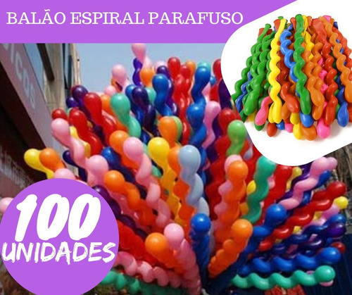 Balão Espiral Parafuso Festa Decoração Bexiga Curvo Kit 100