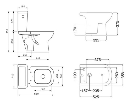 Imagen 2 de 2 de Sanitarios Ferrum Bari Inodoro Largo Dual Bidet 1 Ag