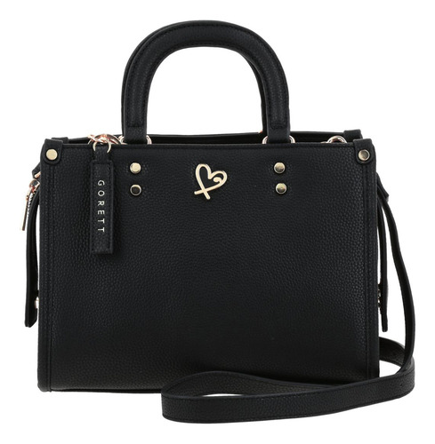 Bolso Satchel Chico Gorett Chenson Negro Tracy Para Dama Acabado De Los Herrajes Níquel Diseño De La Tela Lisa
