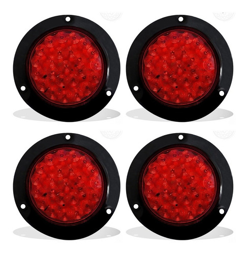 Kit 4 Plafónes Redondo P/camión 24 Leds Rojo Baja/alta