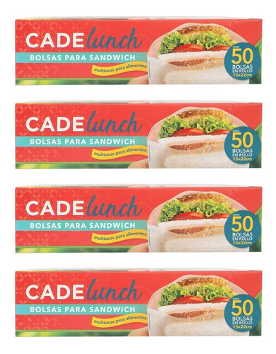 200 Bolsas Desechables Para Sandwich Cadelunch, Pack 4x50