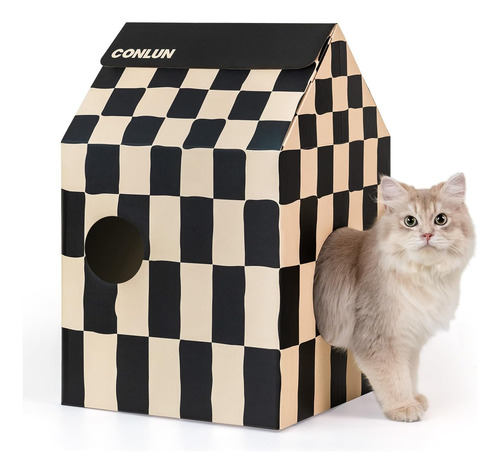 Casa De Carton Para Gatos Con Almohadilla Para Rascar Y Hier