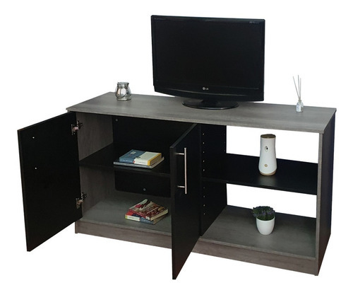 Credenza Moderna Mueble Para Tv Minimalista De Lujo Color Negro mate/Gris