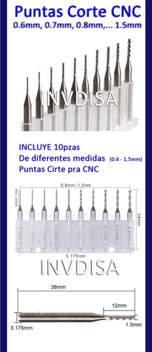 Broca Fresa De Carburo Para Router Cnc 1/8 - De 06mm A 1.5mm (Usado)
