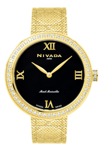 Nivada Fashion Para Mujer Carátula Negra Extensible Dorado Fondo Negro