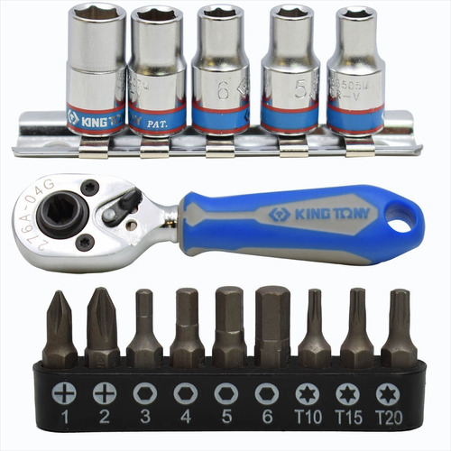 Kit Mini Catraca Com Bits E Soquetes C 15pc 2515mr King Tony