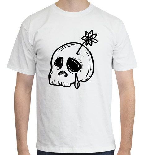 Playera Con Diseño Sad Flower Skull - Algodón Peinado