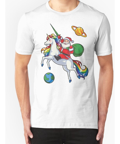 Franela  santa Riding Unicorn Navidad