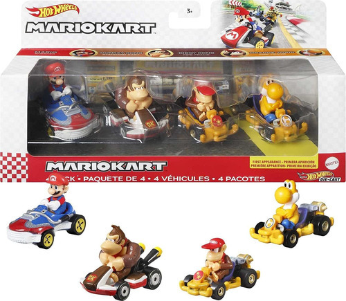 Hot Wheels Mario Kart - 4 Personajes, Para Niños De 3 Años