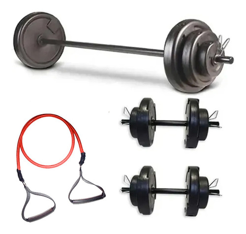 2 Mancuernas + Barra + 24 Kg En Discos + Regalo Kit Fitness