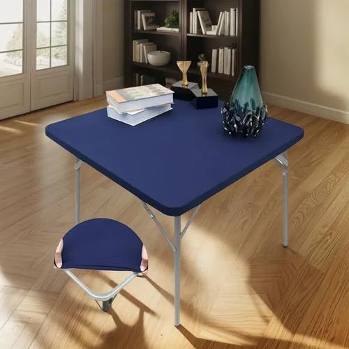 Cubierta De Mesa Cuadrada Ajustada Azul Marino 34 X 34 Pulga