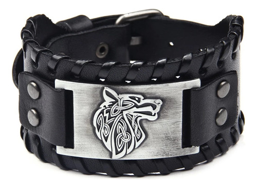 Pulsera Manilla Brazalete Nordica Vikinga Patrón De Lobo