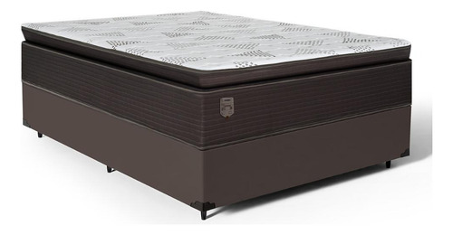 Cama Box Casal + Colchão Mola Ensacada C/ Pillow Top Ravena Cor Marrom