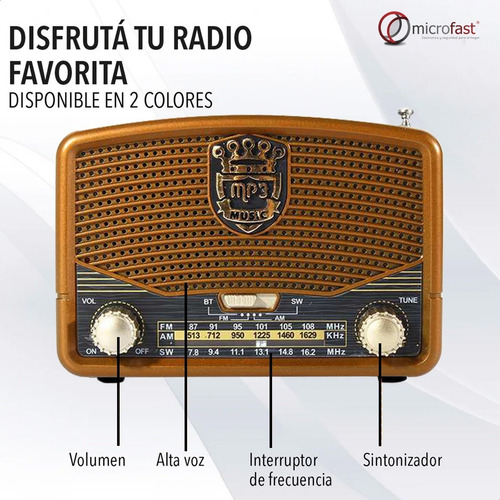 Imagen 2 de 10 de Radio Parlante Bluetooth Retro Vintage Batería Recargable 5v