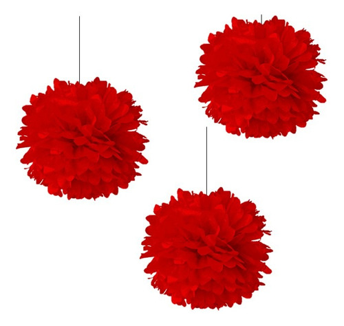 Pom Pom Papel Seda Decoración Rojo X 3 Unidades 40 Cm 