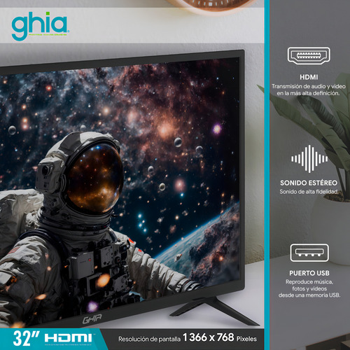 Pantalla Ghia 32 Pulgadas Led Hd 720p Usb Hdmi Rca 60hz