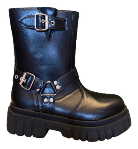 Bota Alta Biker Motoquera Urbana Mujer Moda Hebillas 