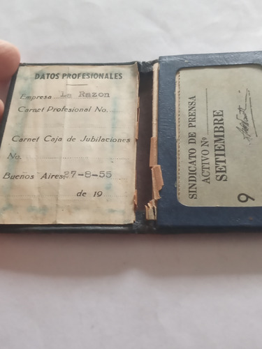 Antiguo Carnet Sindicato Argentino De Prensa 1966 (Usado)