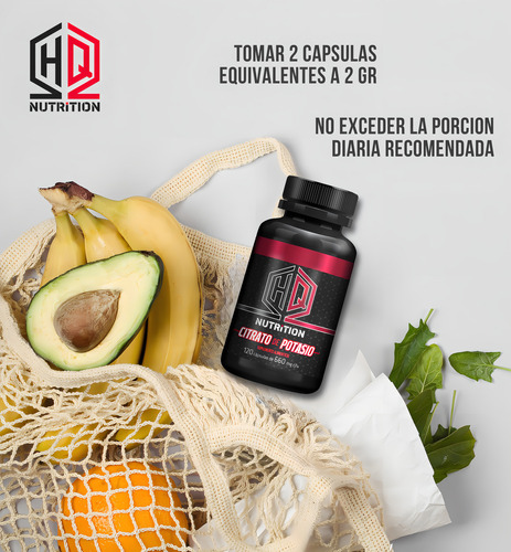 HQ NUTRITION - Citrato de Potasio en Cápsulas - Suplemento para Equilibrio Electrolítico y Soporte Muscular - Alta Calidad y Pureza - 2 Botes de 120 Cápsulas Cada Uno Sin Sabor