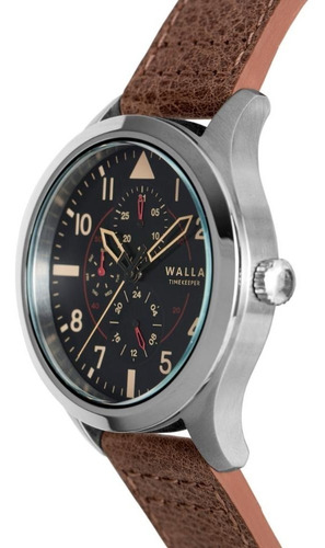 Reloj Hombre Walla - Timekeeper - Steel Classic - Seiko Malla Marrón Bisel Plateado Fondo Negro