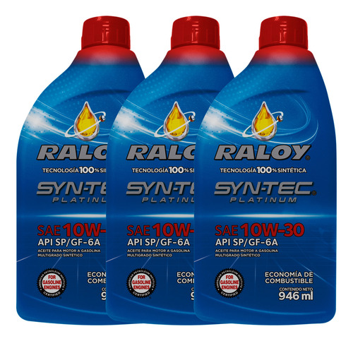 Aceite Motor Sintético Raloy Syntec Platinum 10w30 Sp Gf6 3l