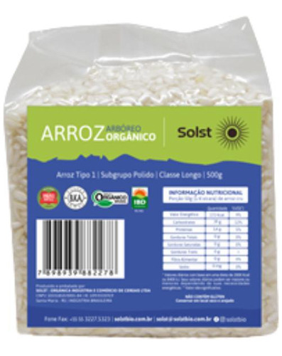 Kit 2x: Arroz Arbóreo Branco Orgânico Solst 500g