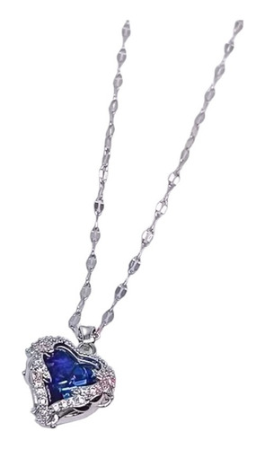 Collar Con Dije Corazón Zirconia Azul