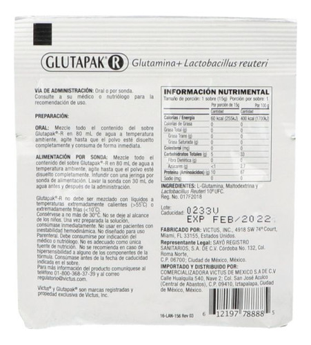 Glutapak R Polvo Sobre Con 15 G
