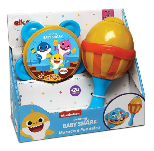 Imagem 6 de 6 de Kit Baby Shark - Cubo De Encaixes - Maraca E Pandeiro - Elka