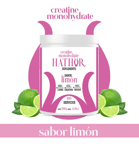 Creatina Monohidratada 500g Hathor En Polvo Varios Sabores Limón