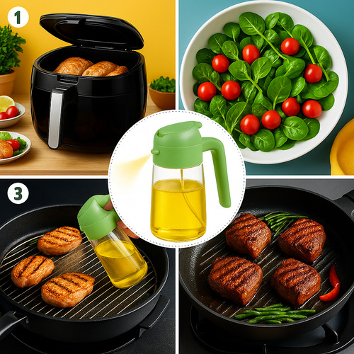 Spray Borrifador Água Oléo De Cozinha Recipiente Em Vidro Transparente Tempero 470ml Verde Casa Attract 4x4sc