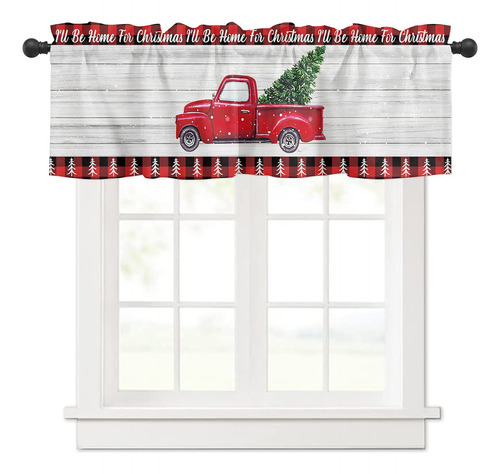 Cenefa Cortina Para Ventana Sala Estar Diseño Rojo Navidad X