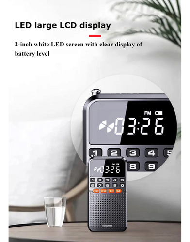Para Radio Fm Portátil Recargable Negra Con Bluetooth,