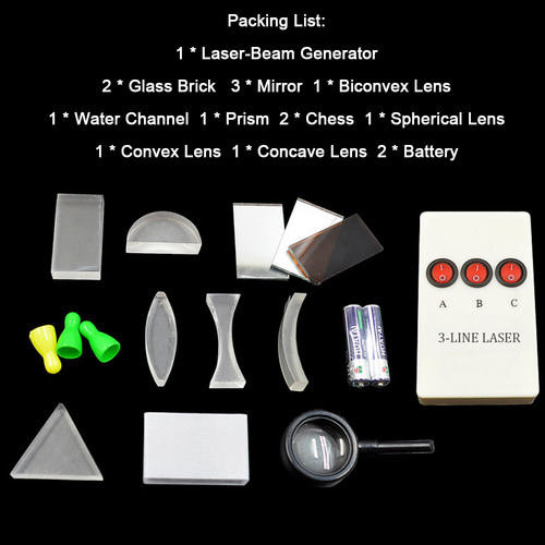 Kit Óptico Físico Lentes Convexas Cóncavas Prisma