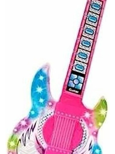 Set Guitarra Microfono Pedestal Juguete Mp3 Luces Rosada