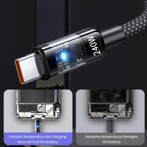 Cable De Carga Rápida Usb Tipo C Transparente De 240 W (1,5